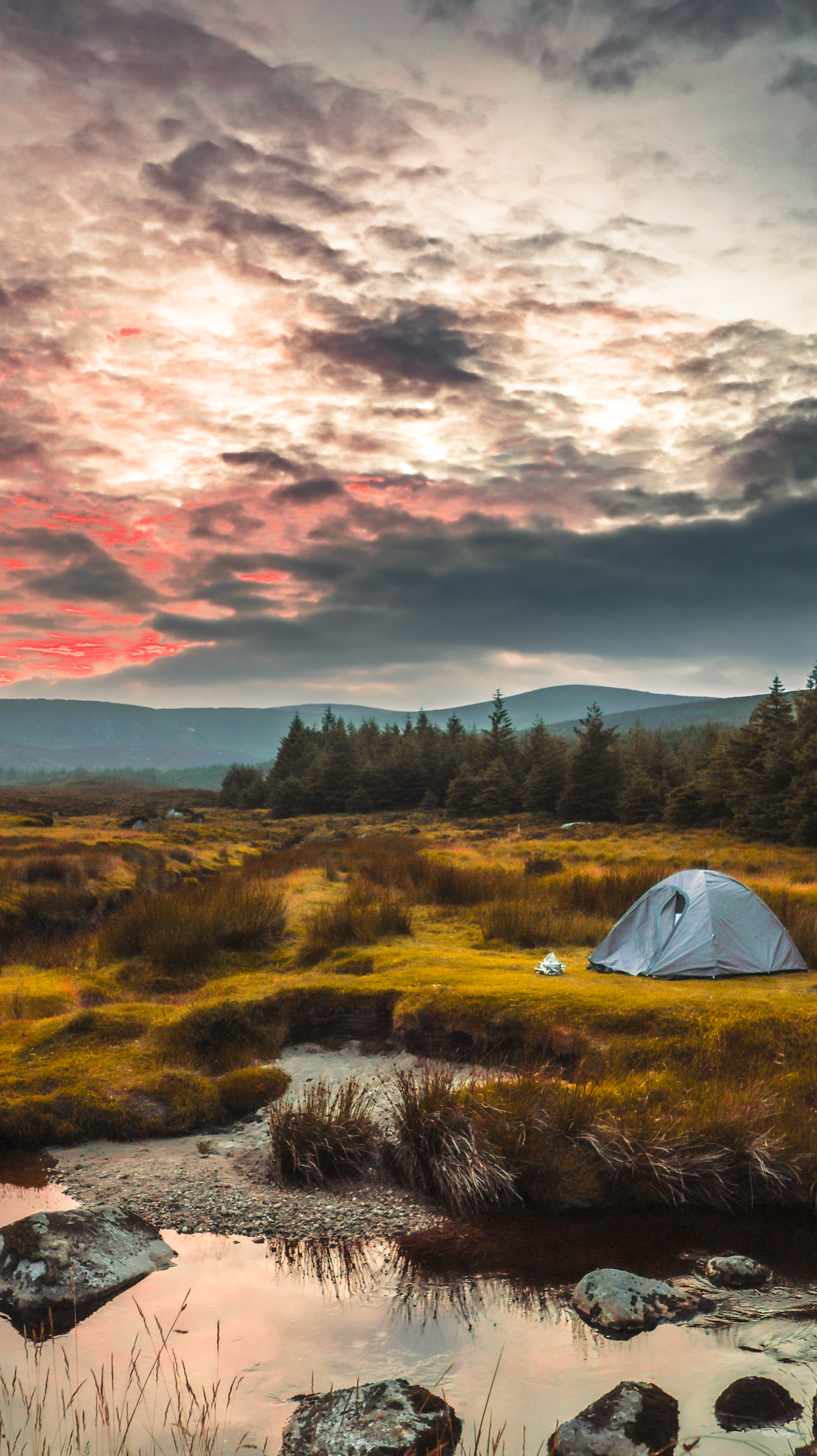 Wild camping at sunset, Scottish Highlands
