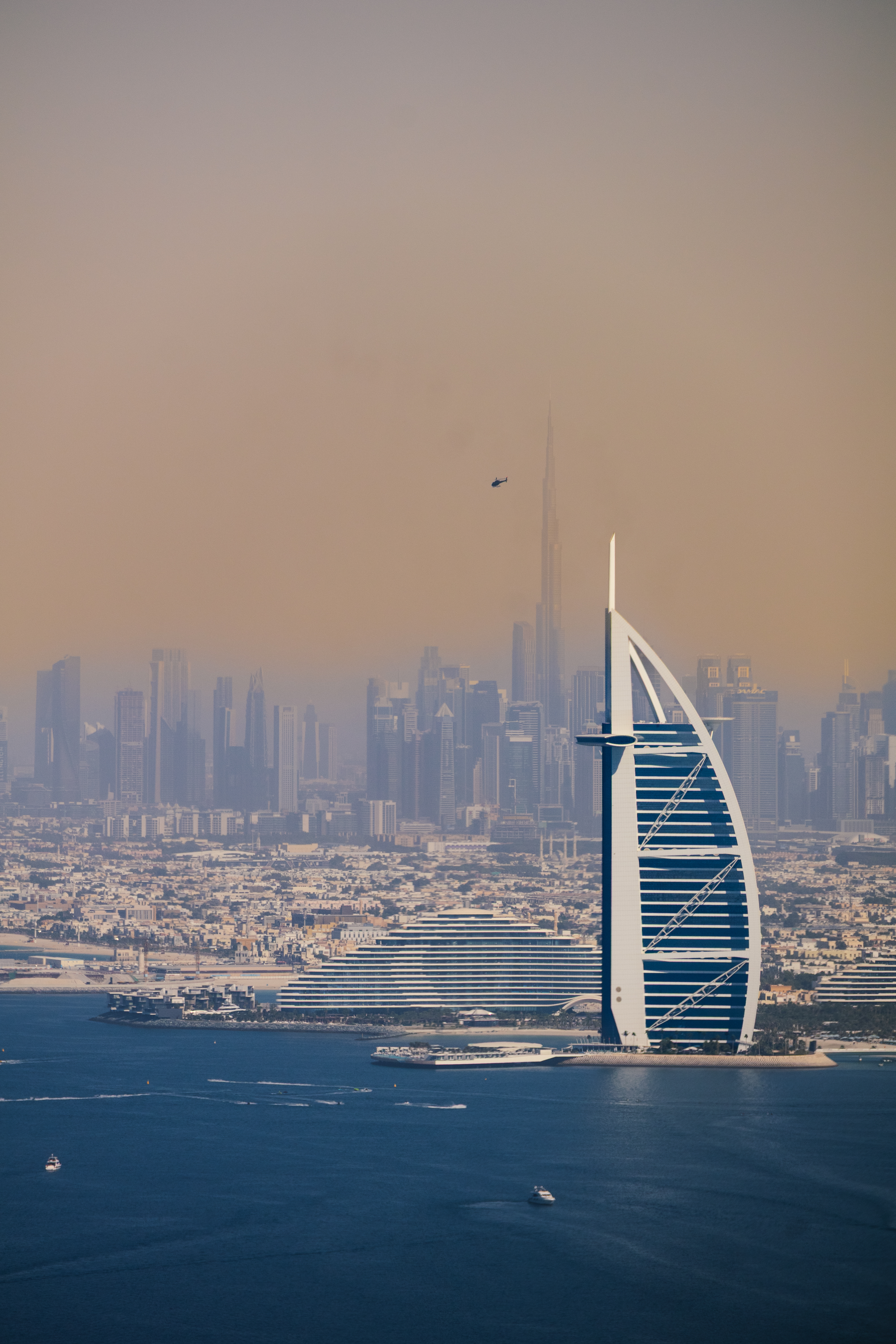 Aerial view of Burj Al Arab and Dubai skyline, UAE